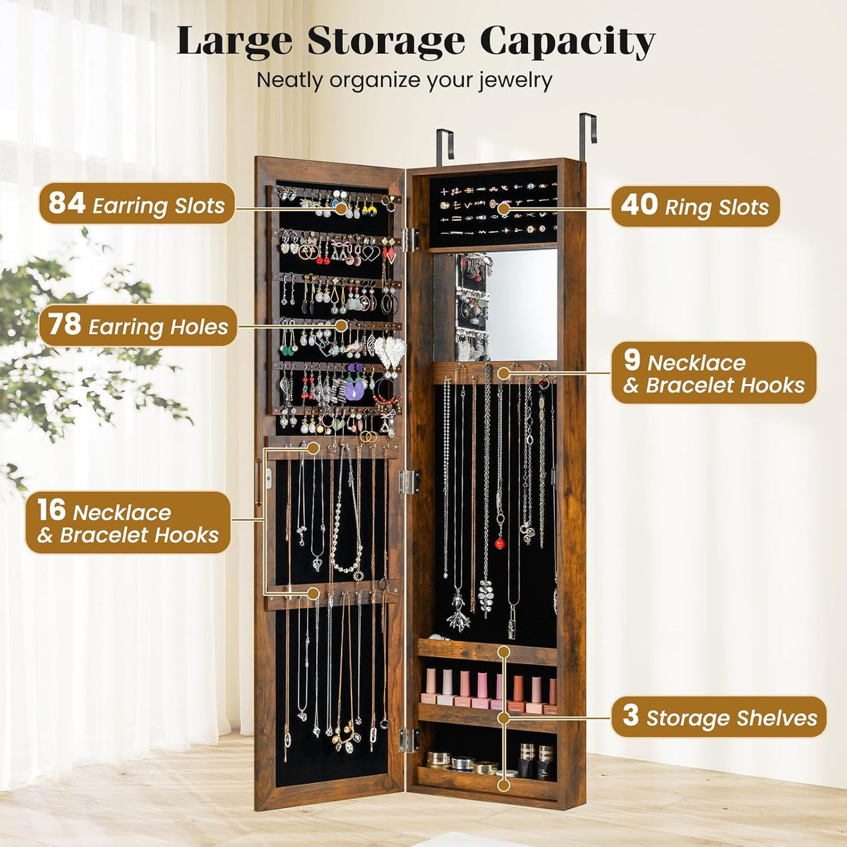 giantex wall or door mounted jewelry cabinet with, side view