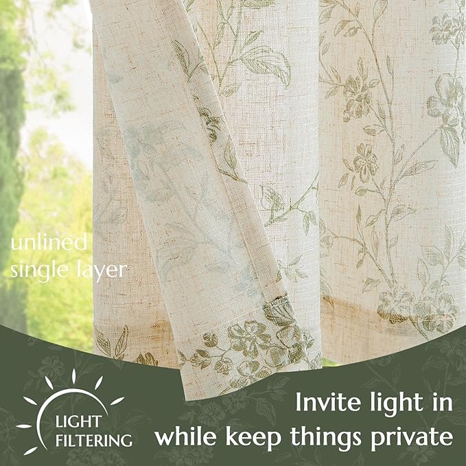 jinchan Floral Kitchen Curtains 24 Inch Linen Tier Curtains Christmas Decor - Image 4