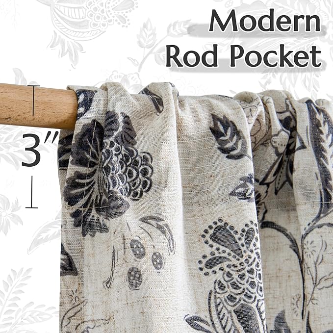 jinchan Floral Linen Tier Curtains 24 Inch Farmhouse Cafe Curtains Rod Pocket - Image 7