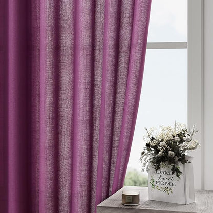 Nanspring Grape Purple Linen Curtains 96 Inch Long 2 Panels Set - Image 4