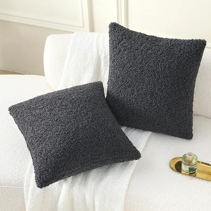 FUTEI Charcoal Throw Pillow Covers 24x24 Inch Set of 2, Furry Faux Fur Teddy - Image 5