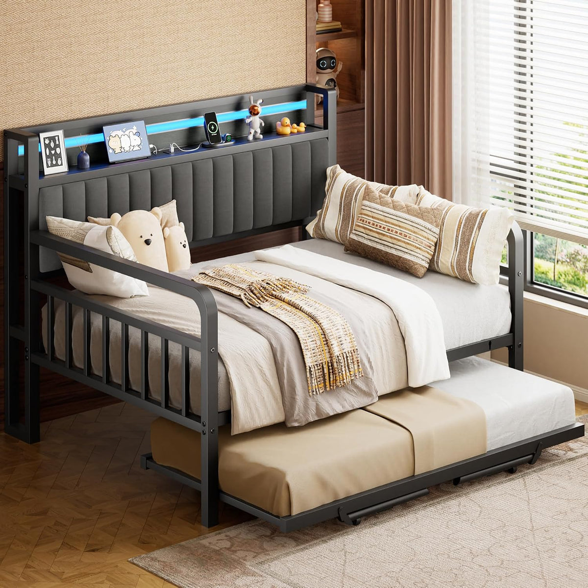 daybed with trundle and led light, heavy duty, main product view