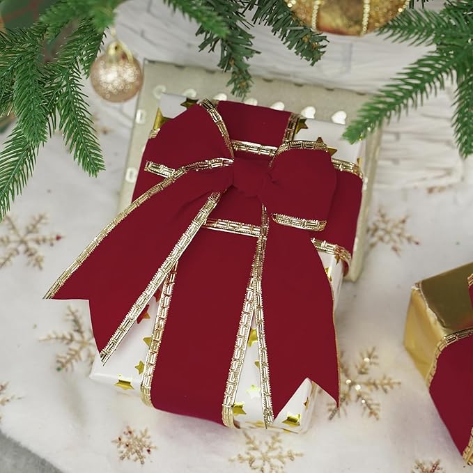 MEEDEE Burgundy Velvet Ribbon 2.5 Inch Dark Red Christmas Ribbon 10 Yards - Image 4