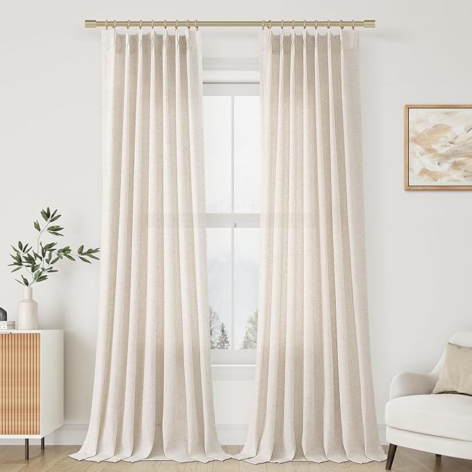 Pleated Linen Curtains 96 Inches Long by Aersas
