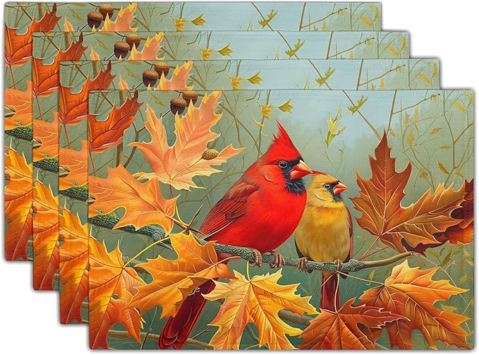 Giwawa Fall Birds Placemats Set of 4, Thanksgiving Harvest Heat Resistant by Giwawa