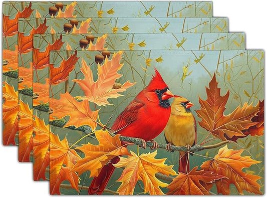 Giwawa Fall Birds Placemats Set of 4, Thanksgiving Harvest Heat Resistant by Giwawa