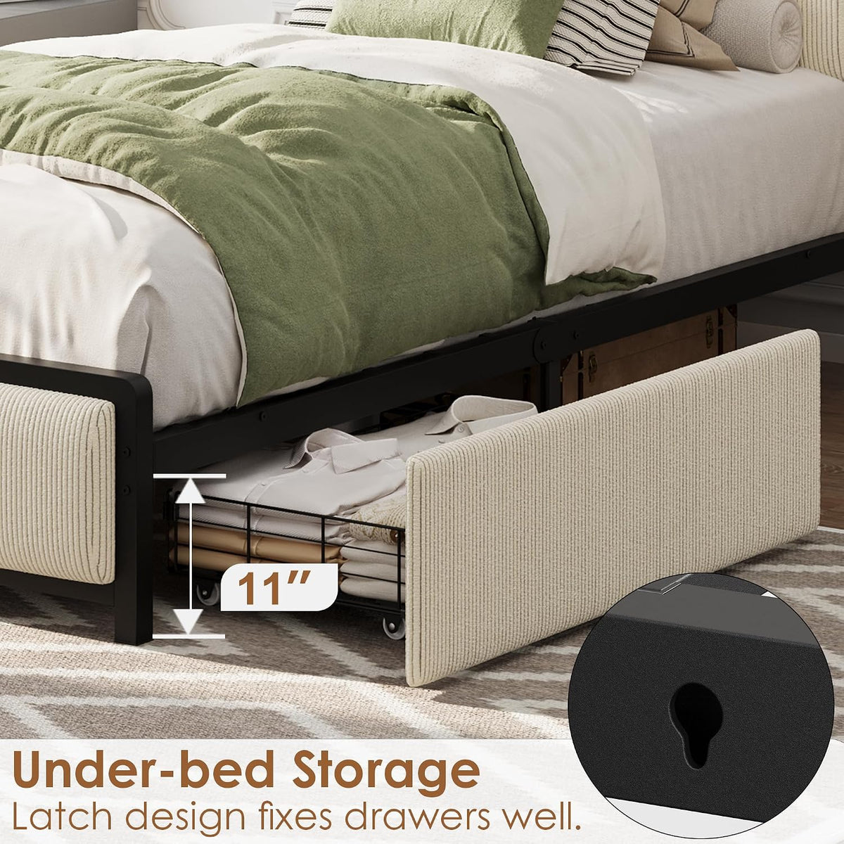 gaomon twin size bed frame with 2 drawers, package contents