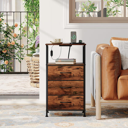 somdot tall nightstand with 3 drawers, charging station on a desk or shelf