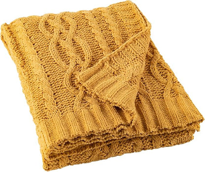 Battilo Mustard Yellow Throw Blanket 51"x67" Chenille Knitted Throw Blanket - Image 7