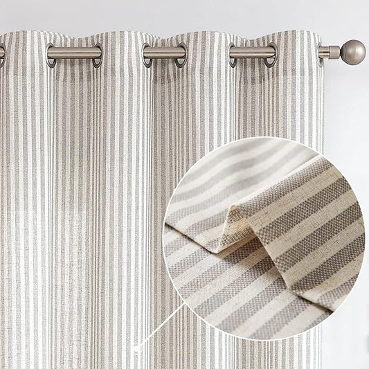 Vangao Linen Striped Grey Curtains Boho Tickingstripe Light Filtering Window by Vangao