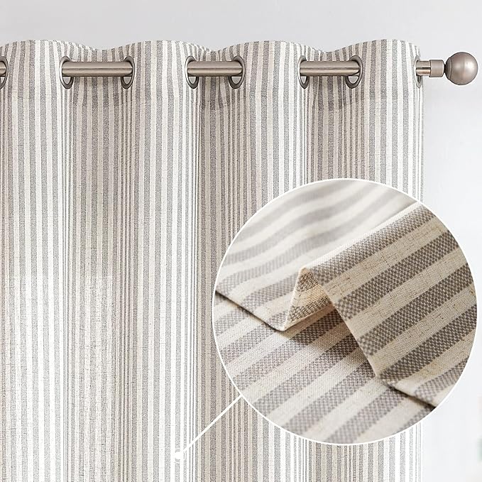 Vangao Linen Striped Grey Curtains Boho Tickingstripe Light Filtering Window by Vangao