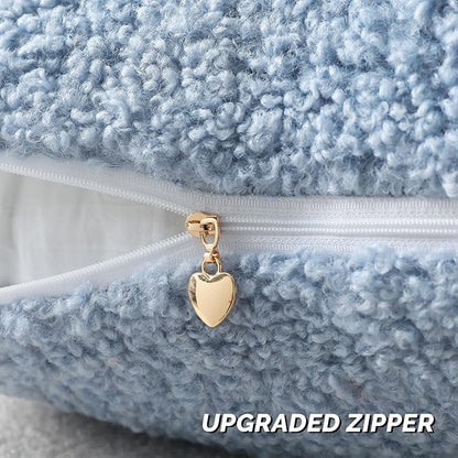 FUTEI Light Blue Throw Pillow Covers 20x20 Inch Set of 2, Furry Faux Fur Teddy - Image 3