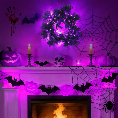 9Ft Lighted Halloween Garland Decorations Indoor, 66 LED Purple Lights Willow Vine Twig Black Halloween Garland with 8 Mode & Timer, Battery Operated Halloween Decor for Mantel Fireplace Home