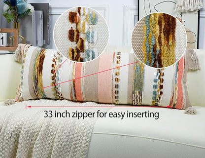 PANOD Boho Long Lumbar Throw Pillow Cover 16 x 36 Orange, Chenille Morocan - Image 4