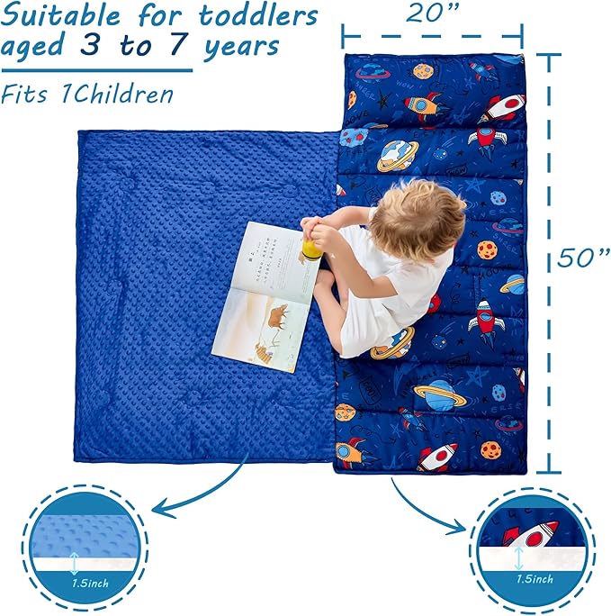 Toddler Nap Mat with Pillow and Blanket, Extra Large Rolled Napping Mats - Image 4