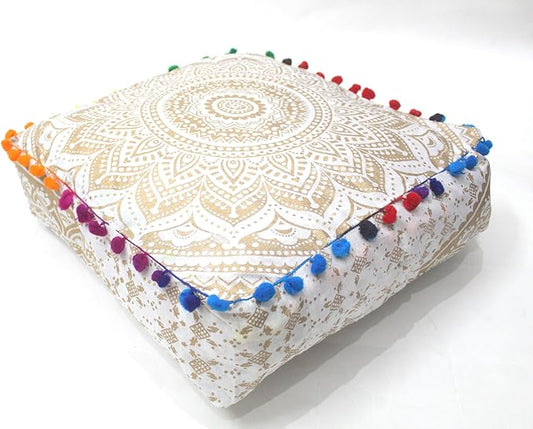 CRAFT KALA 24" Square Large Hippie Mandala Meditation Floor Ottoman Pillow by CRAFTKALA