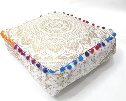 CRAFT KALA 16" Square Large Hippie Mandala Meditation Floor Ottoman Pillow by CRAFTKALA