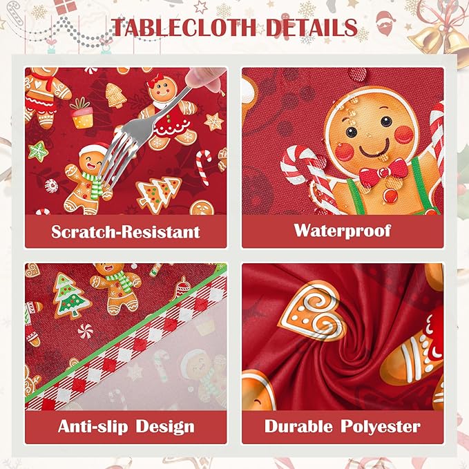 Christmas Gingerbread Tablecloth Waterproof, Washable Table Cover - Image 5