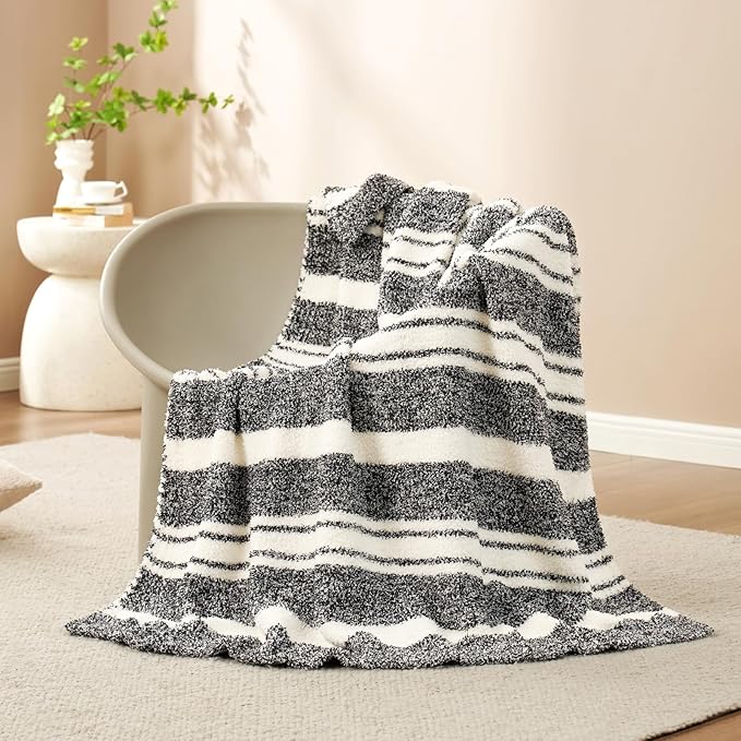 Snuggle Sac Black White Stripe Twin Size Reversible Super Soft Bedding Blanket - Image 8
