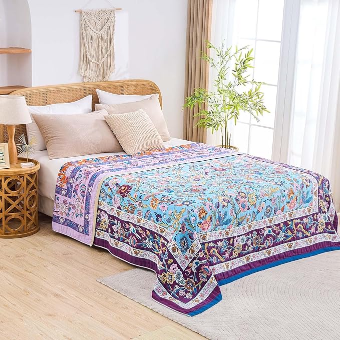 Fall Blanket for Bed, 100% Cotton Soft Rustic Boho Throw Blanket Quilt - Image 7