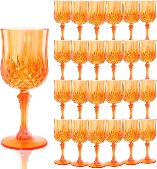 Plastic Wine Glasses，Orange Goblets Vintage Style Cordial Drinking Glasses for Wedding Reception, Halloween Grand Event Party Supplies (24, Pumpkin orange) (24Pack)