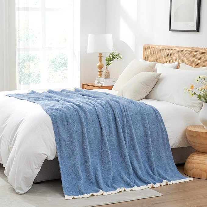 Snuggle Sac Blue Bedding Blankets Queen Size 90x90 inches, Reversible - Image 6