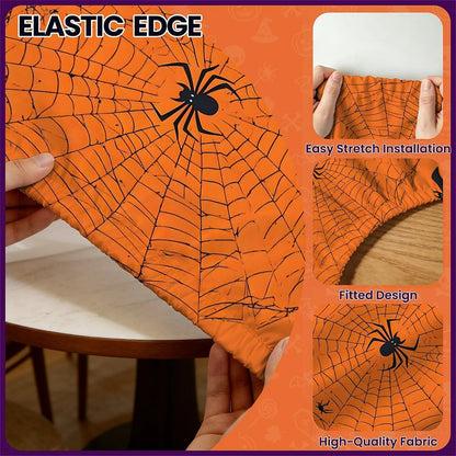 60 Inch Fall Round Waterproof Tablecloth for Dinner, Halloween Fitted Round Tablecloth with Elastic for Holiday