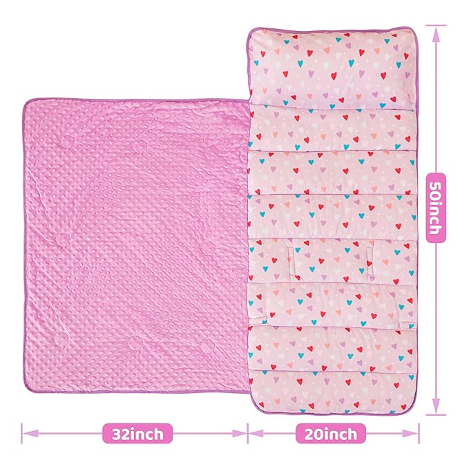 Viviland Toddler Kid Nap Mat for Preschool, Girls Heart Slumber Bag, - Image 4