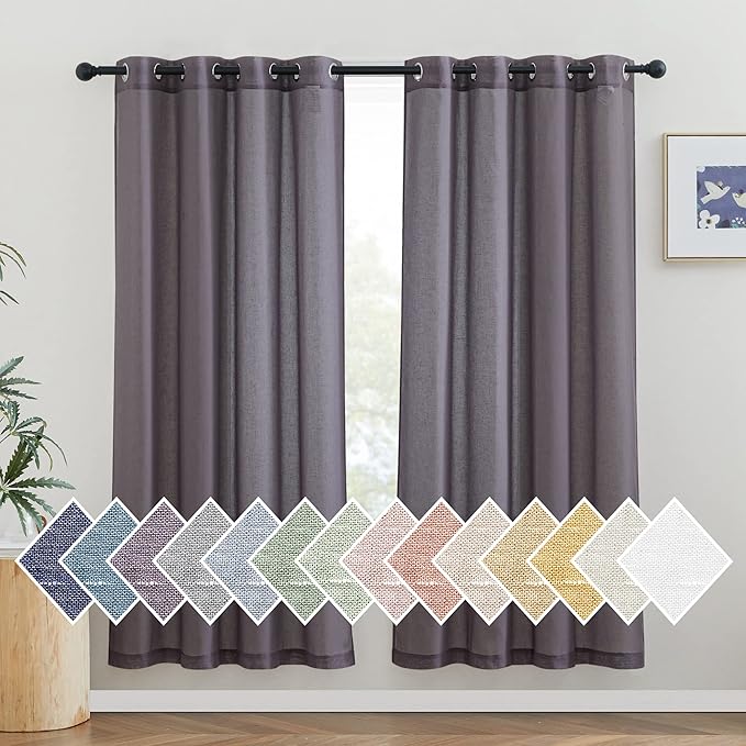 NICETOWN Semi Sheer Linen Blend Curtains, Grommet Solid Curtain Privacy by NICETOWN