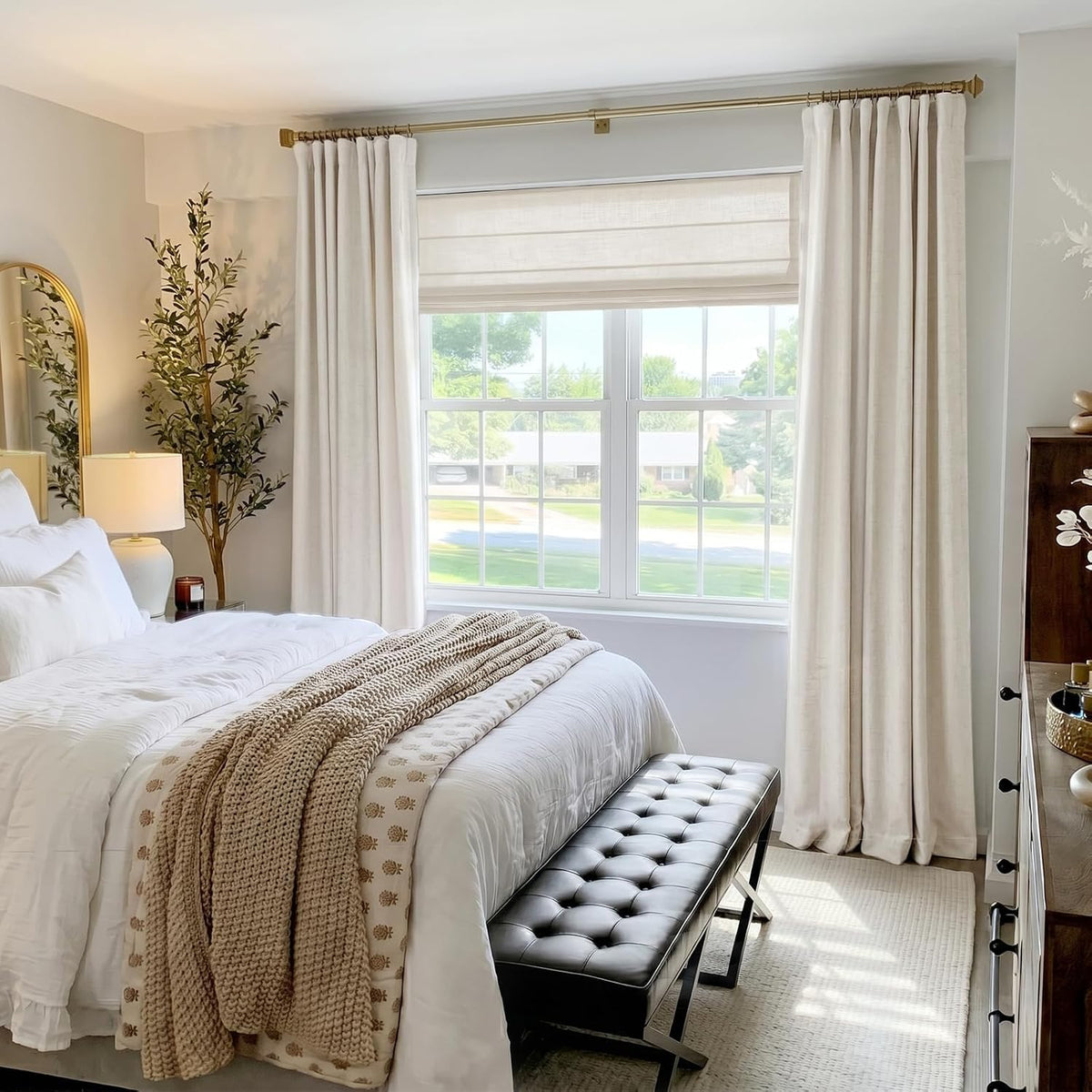 linen total blackout curtains for bedroom 84 inch, side view