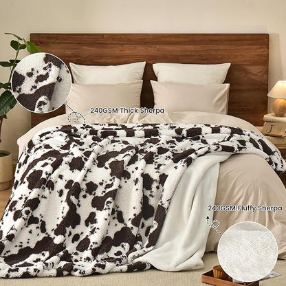 PHF Cute Cow Print Sherpa Blanket Twin Size - Image 6