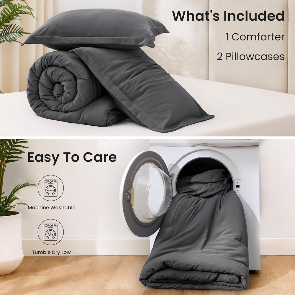 Love's cabin Dark Grey Queen Comforter Set, 3-Piece Prewashed Bed Set