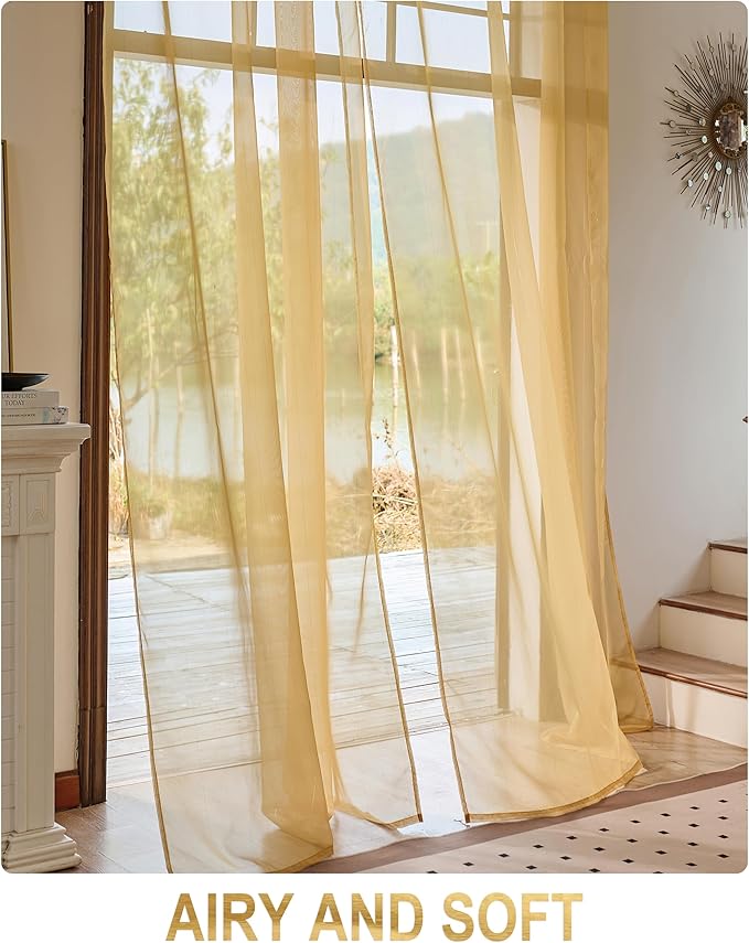 Foil Stripe Gold Sheer Curtains 84 inches Length 2 Panels - Image 5