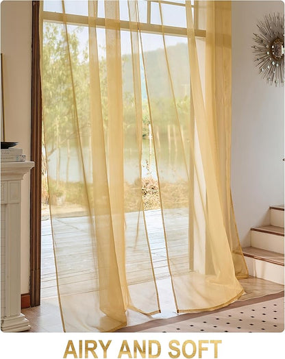 Foil Stripe Gold Sheer Curtains 84 inches Length 2 Panels - Image 5