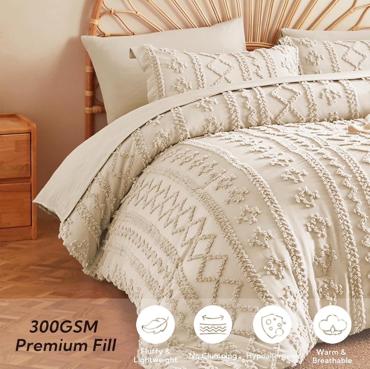 mr&hm queen comforter set 7 pieces, fluffy tufted, close-up detail