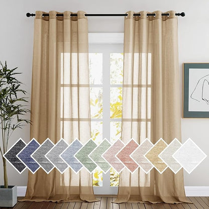 NICETOWN Natural Linen Blend Semi Sheer Curtains, Grommet Top Bedroom Window by NICETOWN