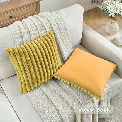 FUTEI Mustard Yellow Throw Pillow Covers Set of 2, 24x24 Inch Striped Texture - Image 4