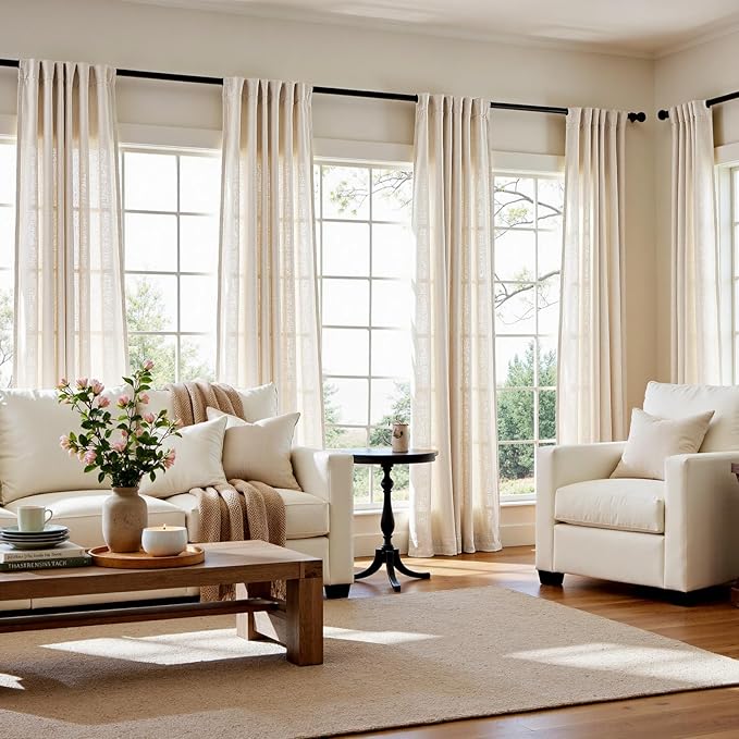 jinchan Beige Linen Blend Curtains 102 Inches Extra Long 2 Panels - Image 2