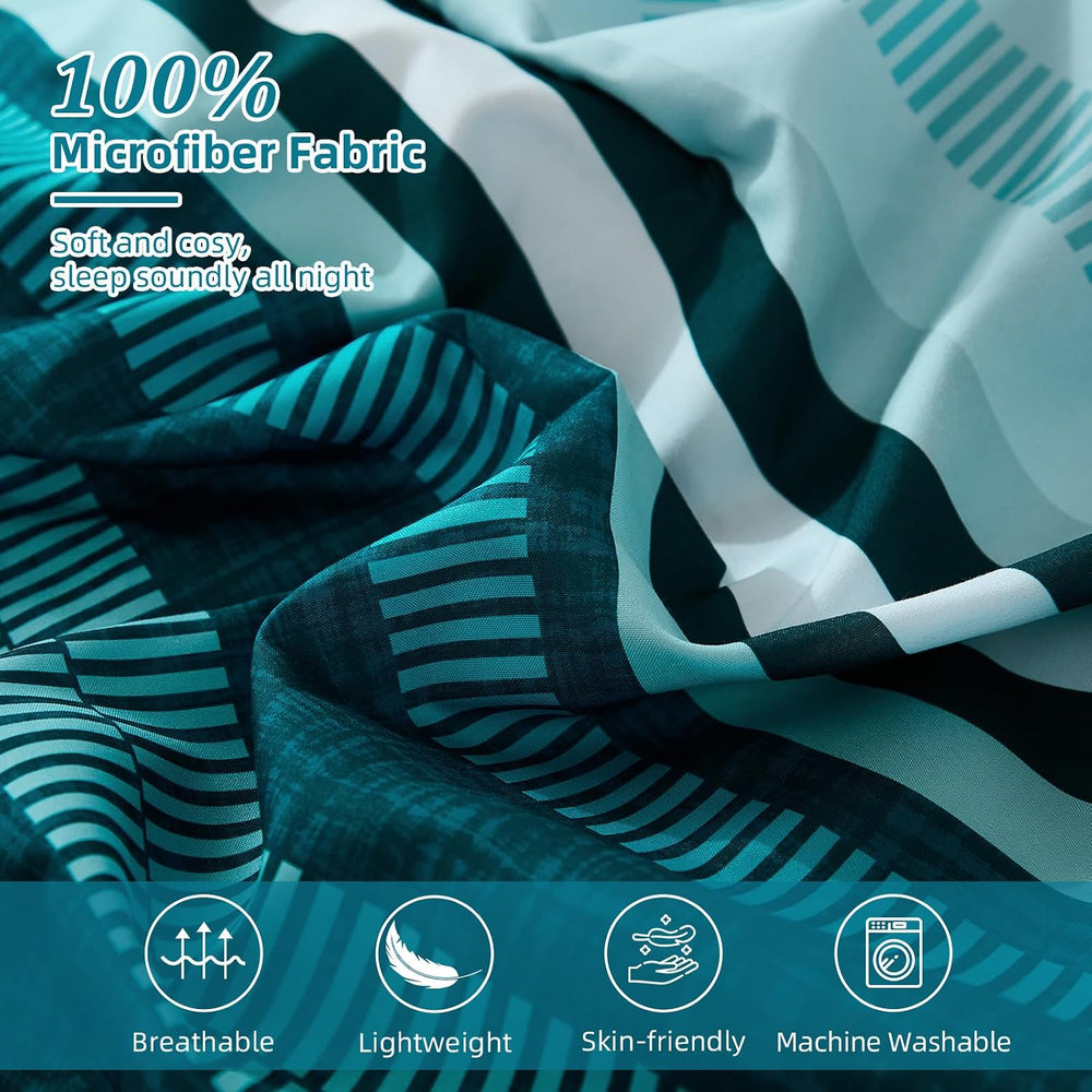 Dobuyly Teal Queen Comforter Set 7 Pieces, Blue Boho Striped Bed in a Bag Que...
