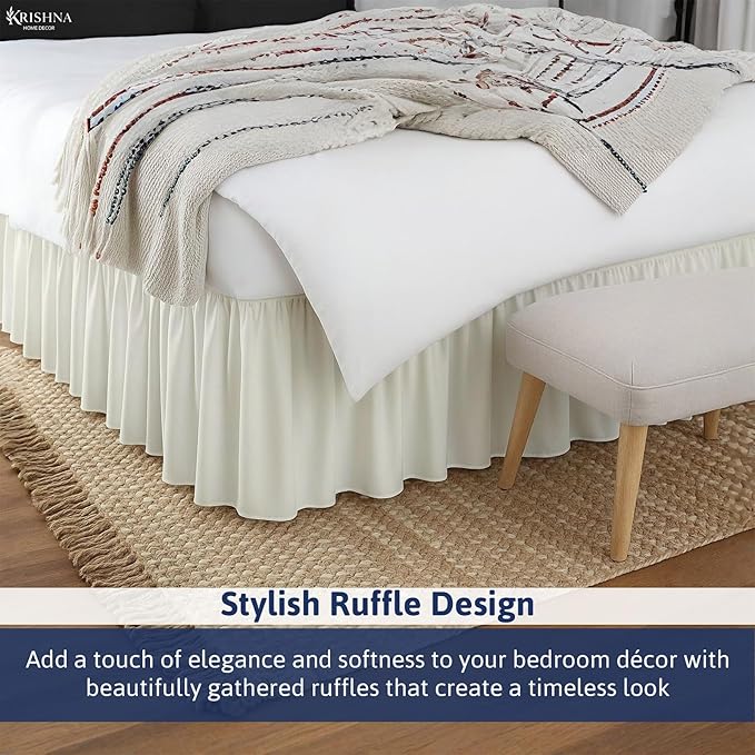 KRISHNA Ruffled Bed Skirt with Split Corners Twin, 100% Microfiber Hotel Quality - Image 5