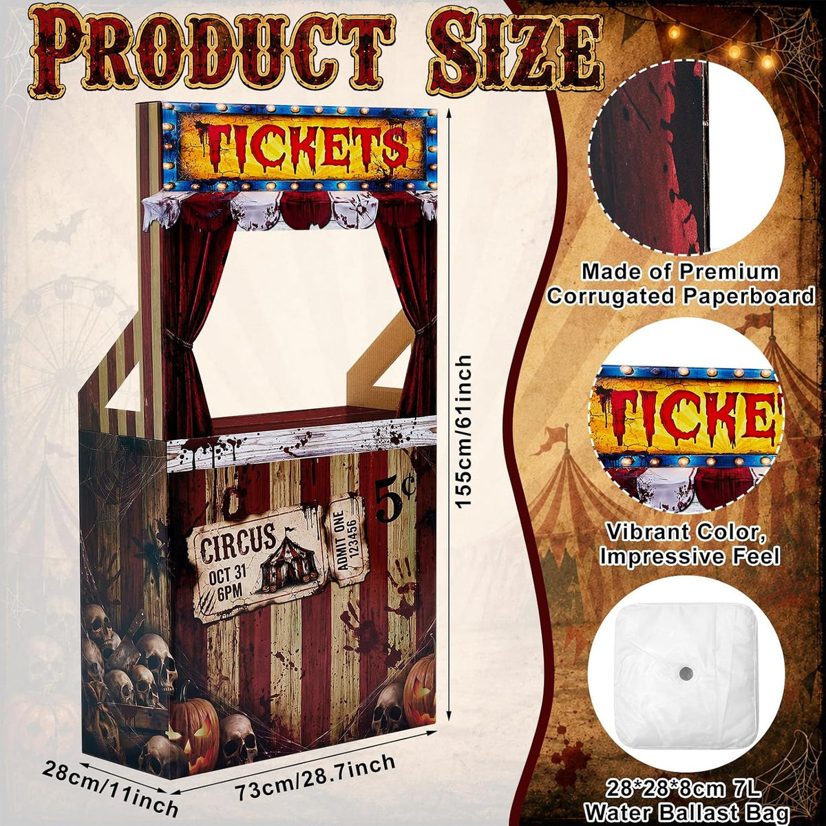 Circus Halloween Decorations Creepy Clown Carnival Ticket Booth Photo Prop