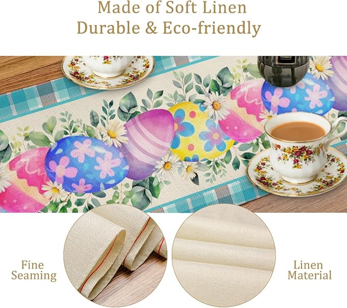 Easter Table Runner, Easter Eggs Linen Farmhouse Table Runners, Easter Kitchen - Image 4