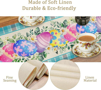 Easter Table Runner, Easter Eggs Linen Farmhouse Table Runners, Easter Kitchen - Image 4