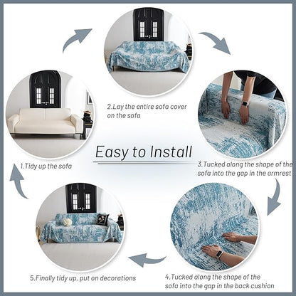 MYSKY HOME Couch Cover for Sectional Sofa Set Sage Geometric Furniture Protector - Image 5