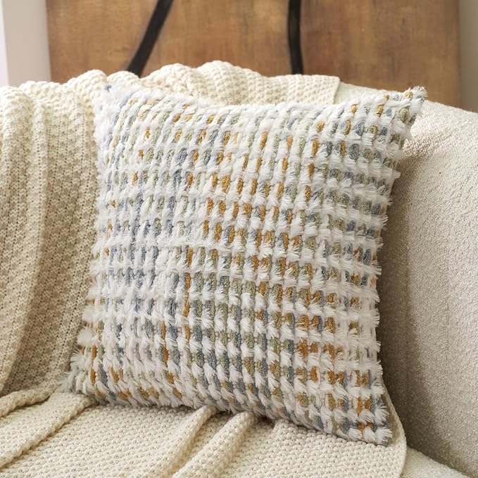 Aeckself Boho Chenille Tufted Pillow Cover 18 x 18 Inch, Decorative Square by AECKSELF