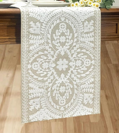 KEVA Boho Table Runner 54inches Long, Farmhouse Rustic Vintage White - Image 6