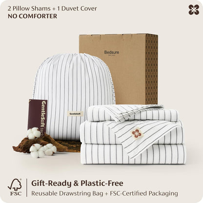 bedsure purewoven striped duvet cover set linen‑like, queen on a desk or shelf