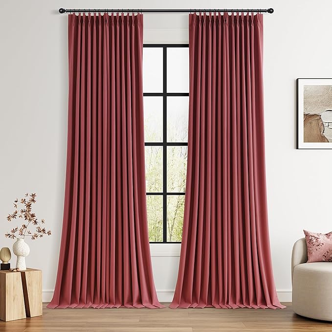 Pinch Pleated Linen 100% Blackout Curtains 96 Inches Long 2 Panels Insulated by Joywell
