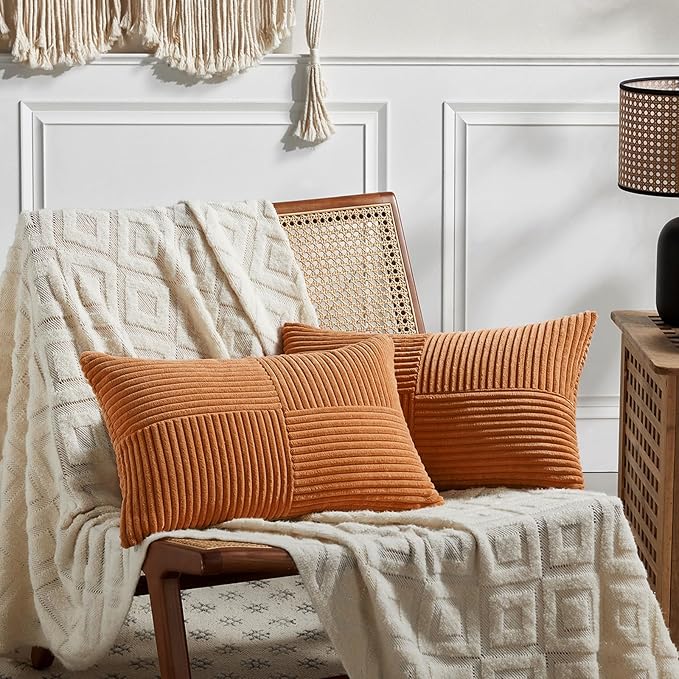 Fancy Homi 2 Packs Burnt Orange Lumbar Decorative Throw Pillow Covers 16x28 Inch by Fancy+Homi