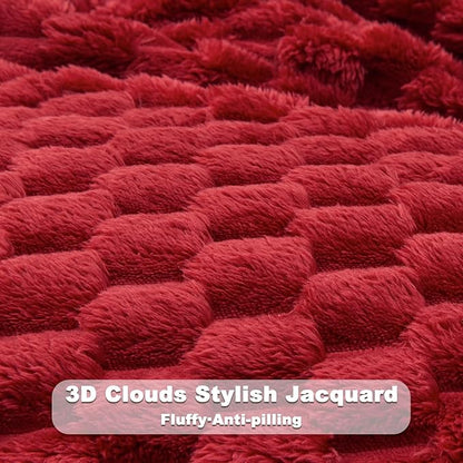 NEWCOSPLAY Super Soft Queen Blanket Red Premium Silky Flannel Fleece 3D Clouds - Image 5